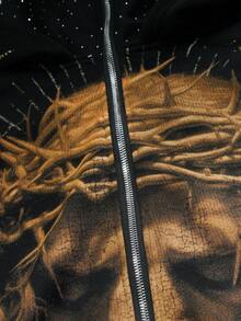 ROMWE MEN Street Life 男士时尚深色连帽拉链卫衣，饰有水钻，秋季款