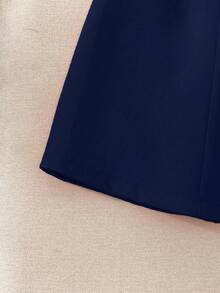 Franclia 女士纽扣设计网纱长袖优雅连衣裙 - 藏蓝色 - 查看 7