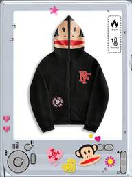 ROMWE MEN Paul Frank X ROMWE 남성용 레터 & 카툰 그래픽 지퍼업 후드 스웨트셔츠, 가을 겨울