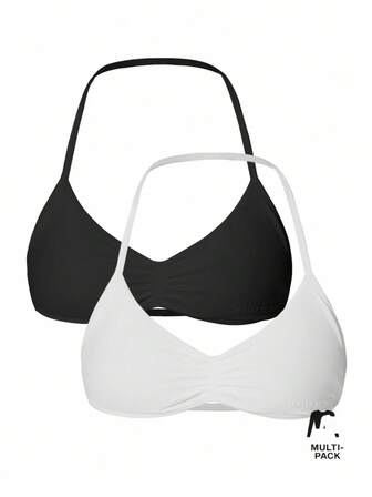  Musera Sport Solid Ruched Bust Open Back Halter Sports Bra Autumn Fall Winter Active Sport Gym Workout Lounge Padel Fitness