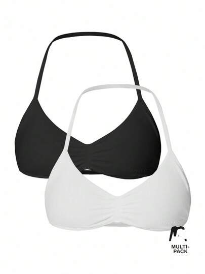 Musera Sport Sport Solid Ruched Bust Open Back Halter Sports Bra Autumn Fall  Active Sport Gym Workout Lounge Padel Fitness Yoga Pilates Daily Casual