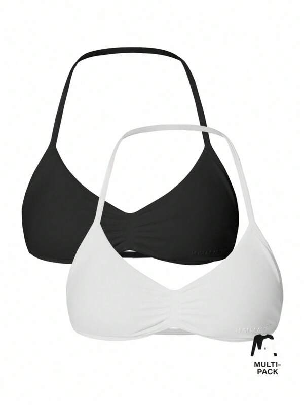 Musera Sport Musera Sport Solid Ruched Bust Open Back Halter Sports Bra Autumn Fall Winter Active Sport Gym Workout Lounge Padel Fitness