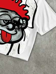 Manfinity EMRG Men's Street Cartoon Portrait Print Round Neck Short Sleeve Loose T-Shirt - White - View 4