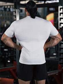 GymBeat Camiseta de manga corta con estampado de letra y cabeza de toro, estilo novio, para hombre. Camiseta básica deportiva, transpirable y ajustada con cuello redondo, para entrenamiento - Blanco - Ver 2