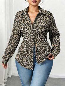 Elenzga Plus Size Women Casual Cinched Waist Long Sleeve Loose Blouse - Multicolor - View 1
