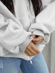 SAYEHFBABY 90年代超大羊毛拉链连帽衫 - 白色 - 查看 3