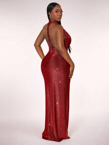 Radiana 这款女士优雅奢华性感迷人的黑金亮片垂褶露背修身长裙，适合舞会、情人节、音乐会、宴会、嘉年华、节日庆典、约会之夜、聚会、生日派对、单身派对、鸡尾酒会、正式活动、夜店等场合，完美展现曼妙身姿。 - 紅色 - 查看 7