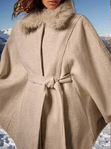 COSMINA Winter Clothes For Women Solid Color Collar Belt Elegant Cape Overcoat,Autumn Outfits For Women Beige Coat - Apricot - View 6