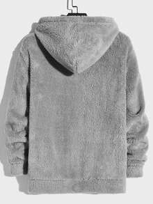 Manfinity Unisex Men Patch Detail Teddy Hoodie, Fall, Winter, Couple Things, Long Sleeve Top