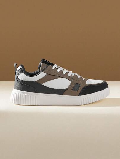 CUCCOO EASI Men's Anti-Slip Lychee Texture Embossed Letter Graphic Patchwork Lace-Up Sports Shoes, Outdoor Sports Skateboard Shoes - Men's Tennis