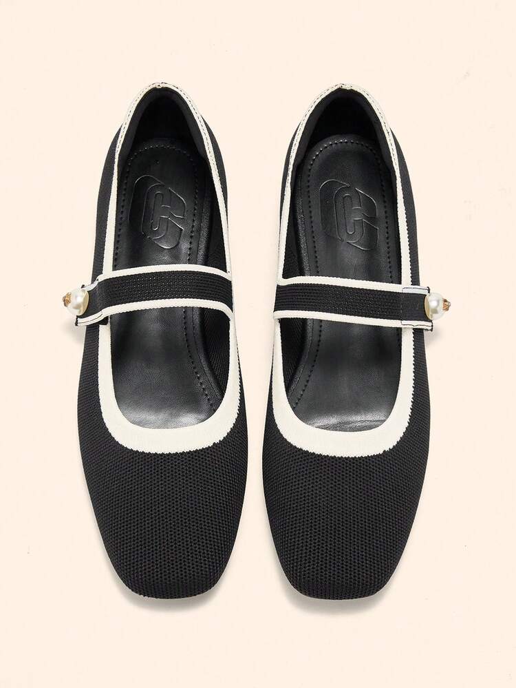 CUCCOO BASICS Women's Fashion Square Toe Pearl Decor Mary Jane Ballet Flats, Comfortable For Commuting, Party, Shopping, Vacation For Christmas Spring Shoes