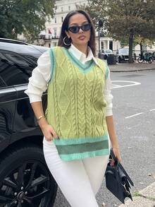 NegzBox 條紋飾邊下擺開叉毛衣背心不帶襯衫