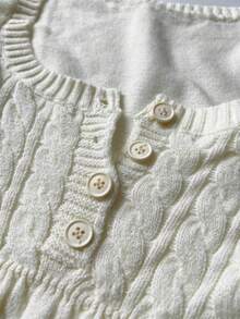 StreetHx Petite Women's Solid Color Button Decor U-Neck Casual Long Sleeve Sweater Top, Autumn/Winter