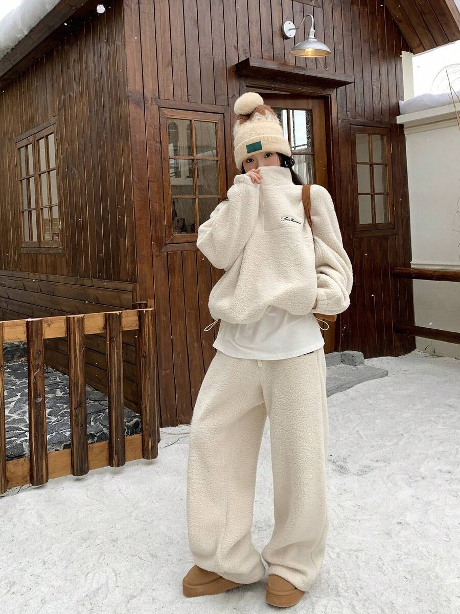 DAZY 女士羊羔绒卫衣和休闲裤两件套，秋冬季女士运动套装家居服套装