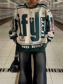 INAWLY Women's Fashionable Full Print Raglan Crew Neck Sweatshirt - Multicolor - View 4