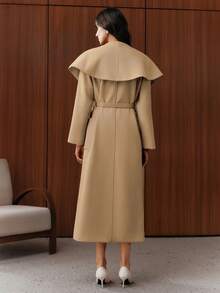 Anewsta Elegant Solid Color Oversized Lapel Overcoat, Autumn/Winter - Khaki - View 3