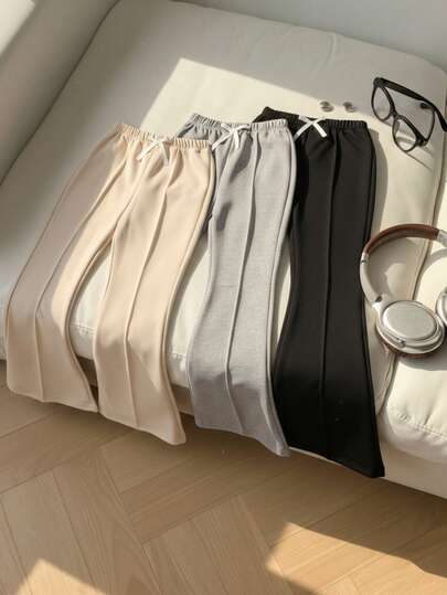 SHEIN 3pcs/Set Tween Girl Autumn Casual Simple Elastic Waist Flared Sweatpants, School, Campus, College Summer Holiday