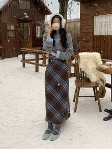 Gonna a pieghe casual a-line da donna, autunno/inverno