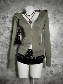 StreetHx Jaqueta com capuz e tachas feminina Streetwear Slim Fit, outono