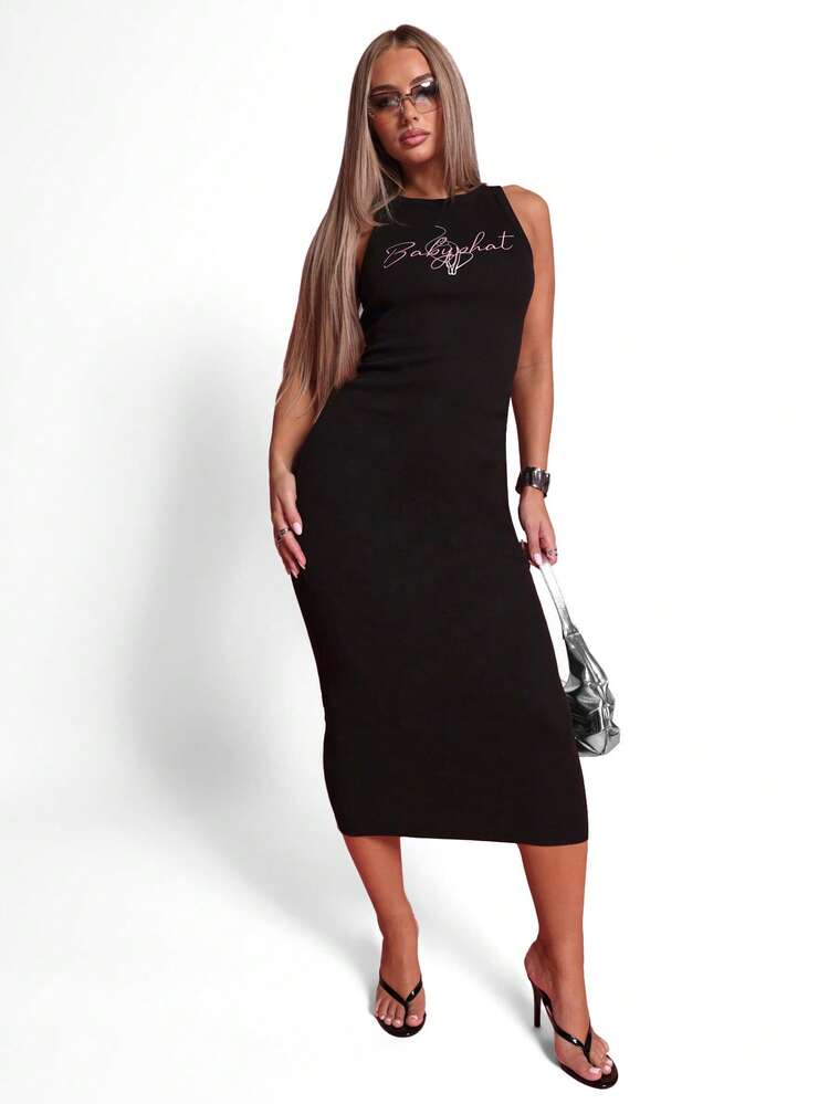 BABYPHAT Summer Fashion Letter Print Sleeveless Bodycon Dress