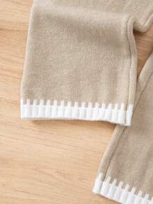 SHEIN Sparklyn 女童时尚简约3D蝴蝶结针织开衫阔腿裤套装，女童手工蝴蝶结针织长袖毛衣，女童毛衣套装，蝴蝶结毛衣，蝴蝶结毛衣，女童蝴蝶结毛衣 - 杏色 - 查看 5