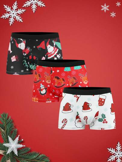 NotGurli 3pcs/Pack Men's Christmas Boxer Briefs