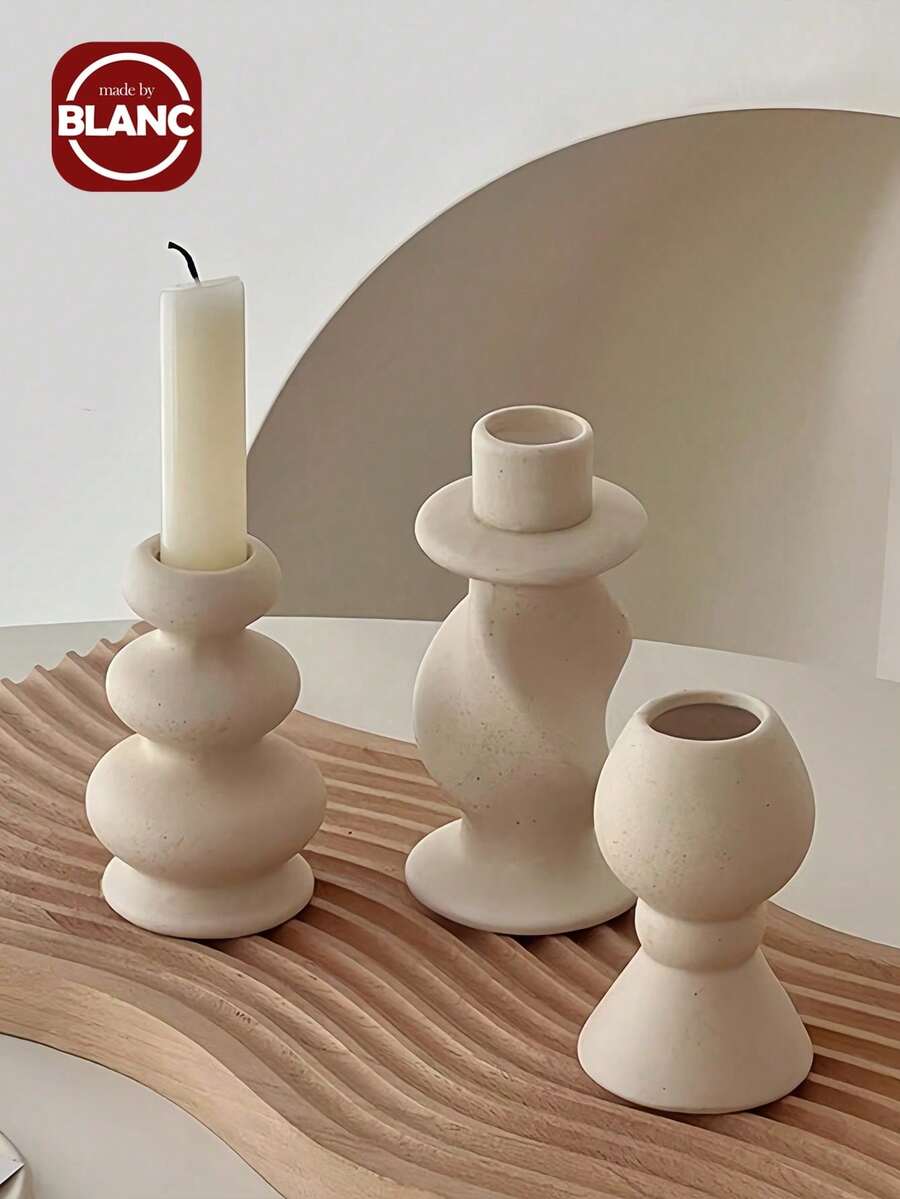 北欧ins复古素色陶瓷造型烛台香薰蜡烛架欧式餐桌浪漫氛围树脂摆件