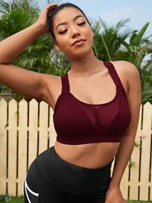 Easithlete Plus Size Solid Color Criss-Cross Back Summer Fashion Sports Bra