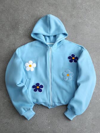 Street Life Men's Floral Applique Hooded Sweatshirt Sweatshirt, Streetwear, Autumn/Winter