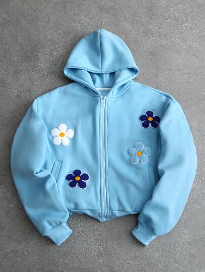 Street Life Sweat-shirt à capuche décontracté pour hommes avec appliqué floral, streetwear, automne/hiver