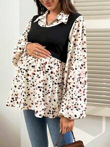 SHEIN Printed Zip Nursing Casual Snap Button Blouse For Women - Apricot - View 5
