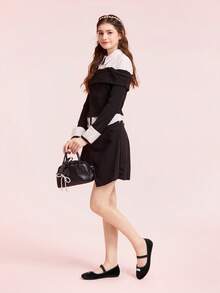 CUCCOO DOLLMOD Damen Mode weiche Sohle Einriemen Perlen Dekor schwarze Tanz-/Auftrittsflache Schuhe