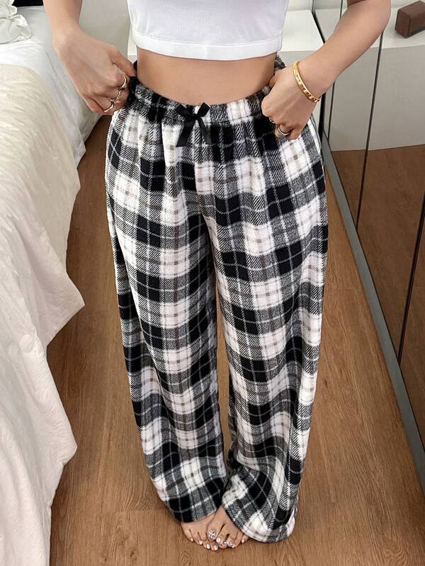 Dream Adore Pantalones de pijama a cuadros negro y blanco cómodos y casuales para mujer