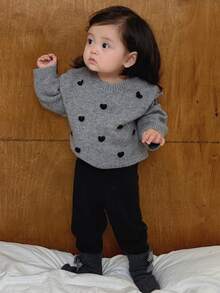 DAZY Toddler Round Neck Long Sleeve Heart Sweater, Autumn/Winter - Grey - View 4
