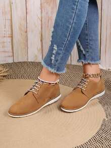 Hombre piel gamuza ligera punta redonda cordones suela baja estilo casual oficina diario zapatos Oxford - Marrón - Ver 1