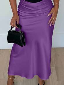 Alexandranx 女士纯色拉链优雅通勤长裙 - 紫色 - 查看 3