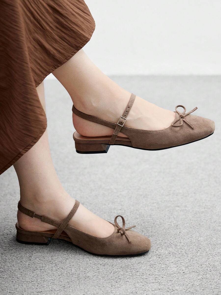 CUCCOO BIZCHIC Fashionable Grey Bow Decor Mary Jane Flat Shoes, Square Toe, Low Heel, Casual, Dating, Party, Walking, Cute & Sweet - Grey - View 1