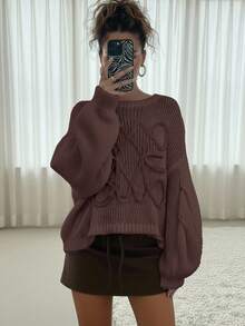 SHEIN BAE Áo len tay dài đèn lồng thời trang dành cho nữ - Cà phê nâu - Xem 8