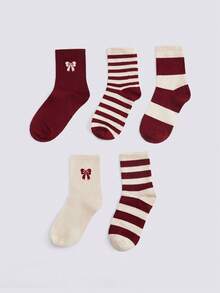 Loungeista 5双新款安哥拉红袜子，透气吸湿排汗中筒袜，男女通用，适合圣诞节、秋季 - 彩色 - 查看 2