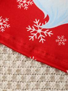 2件套男婴圣诞老人雪花印花修身长袖上衣和裤子睡衣套装，休闲舒适家居服 - 紅色 - 查看 7