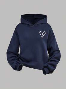 SHEIN Girlism 3pcs/Set Teen Girls Loose Casual Heart Print Soft Comfortable Autumn Sweatshirt Set, Winter - Navy Blue - View 13