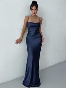 Aloruh 女士时尚纯色性感露背吊带连衣裙