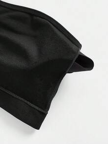 SHEIN 青少年女孩简约舒适褶饰衬垫吊带背心文胸 - 黑色 - 查看 4