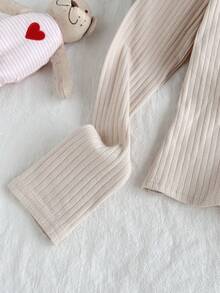 Tween Girls' Ribbed Crew Neck Elastic Fitted All-Match Versatile Long Sleeve T-Shirt, Comfortable - Apricot - View 4