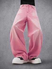 Manfinity Denimwave 男士休闲宽松口袋牛仔裤 - 粉色 - 查看 5