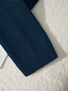 Franclia Button Decor Off Shoulder Solid Color Elegant Long Sleeve Sweater - Navy Blue - View 8