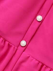 SHEIN Girls' Solid Color Collar Puff Sleeve Cardigan Summer Cute Dress With Small Bag Girls Spring Autumn French Style Dress