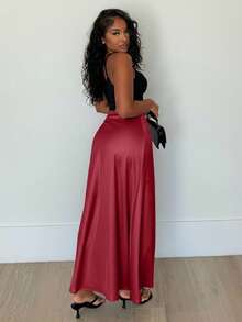 Alexandranx Solid Maxi Flare Skirt For New Year Clothes - Red - View 5