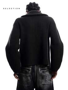 LYSMO 精选女士秋季立领拉链宽松插肩毛衣黑色毛衣黑色高领毛衣黑色开衫适合外出、返校、毕业、街头、朋克风、Y2K风格、斯德哥尔摩风格、万圣节服装、圣诞节毛衣 - 黑色 - 查看 2