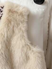 Chaleco con forro de piel sintética con estampado de leopardo de moda para niña preadolescente, otoño/invierno - Caqui - Ver 3